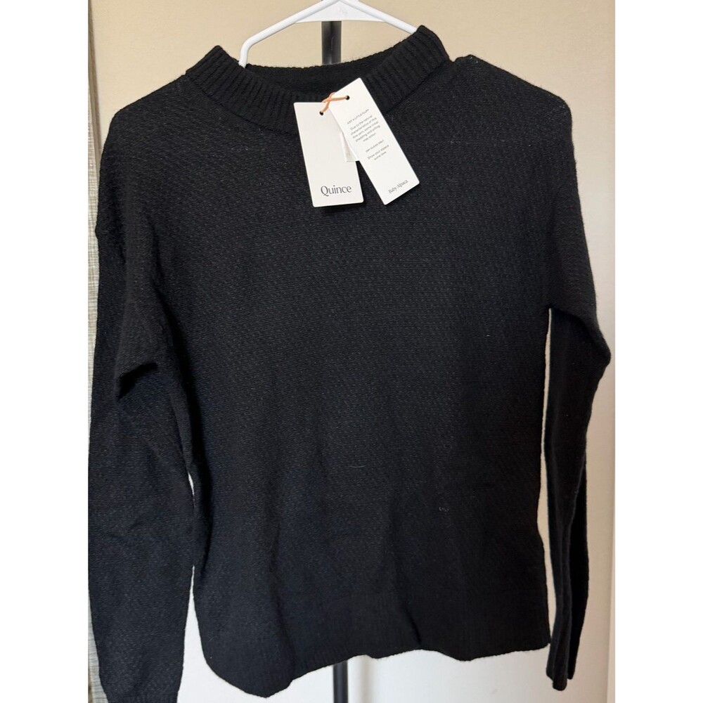 Quince Baby Alpaca-Wool Diamond Stitch Crew Sweater /Black / XS